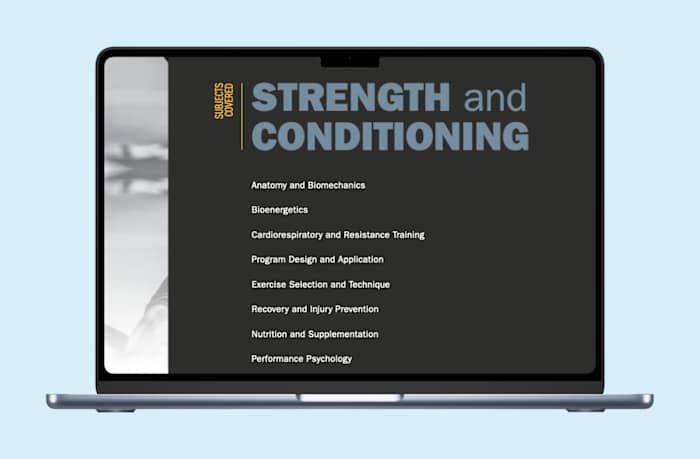 issa-strength-and-conditioning-course-list-of-subjects-covered-on-laptop